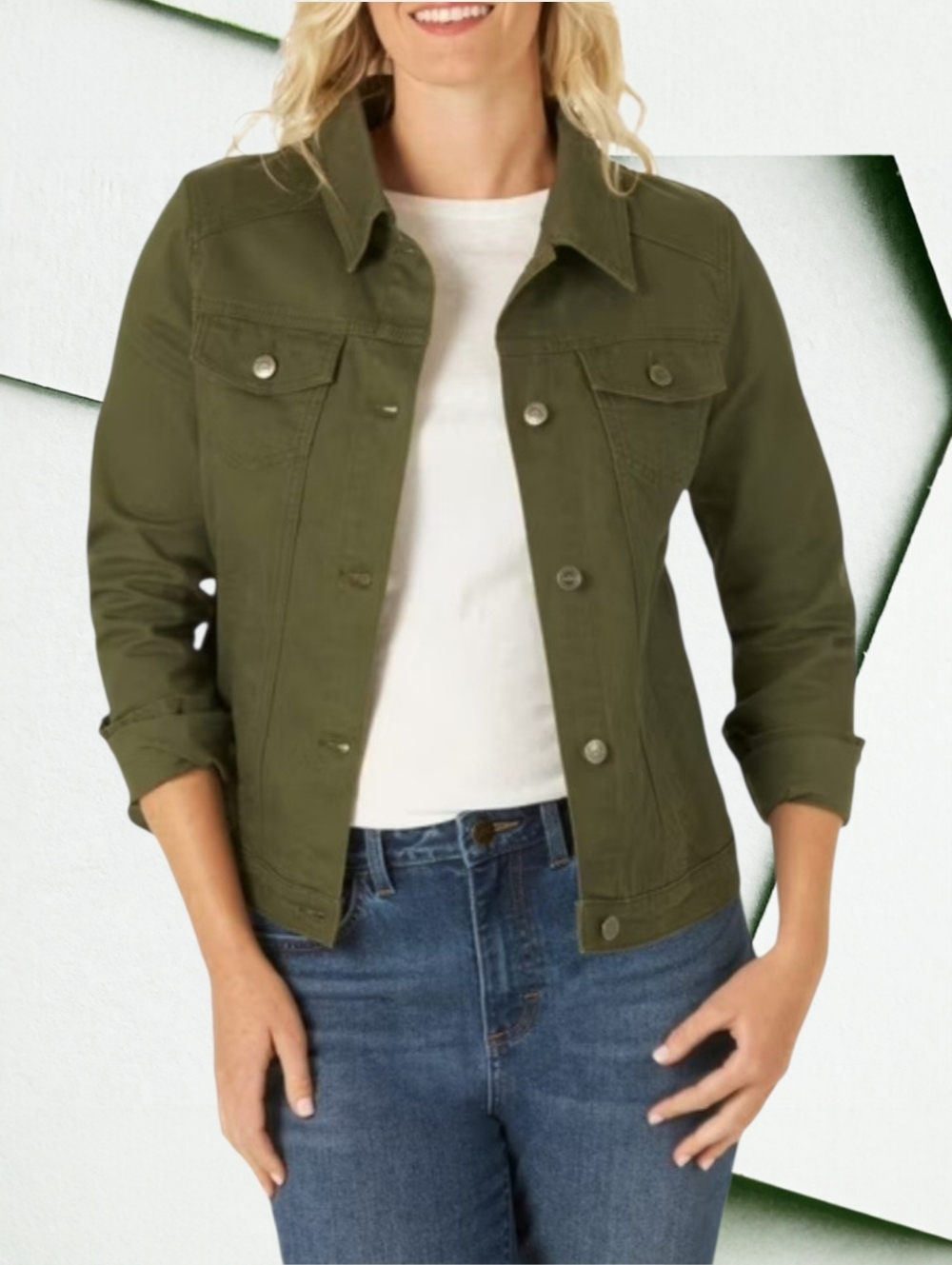Riders by Lee Indigo Collection Olive Green Women's Denim Jacket Stretch LRG NWT